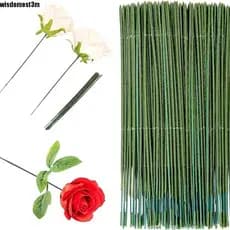 WISDOMESTM 100 Unidades De Haste De Planta De Simulação , Fio De Ferro Flor Artesanal DIY Verde , Material Acessório Man