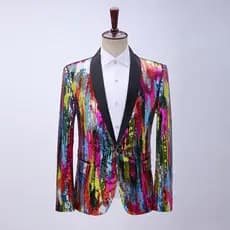 Vestido masculino Slim-fit jovem Popular gradiente colorido terno de lantejoulas âncora boate Bar terno de desempenho de