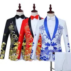 Vestidos masculinos estilo chinês peixe bordado todos os anos ternos estilo chinês ternos noivo anfitrião ternos cerimon