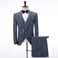 Masculino cavalheiro cinza escuro xadrez terno Formal terno de três peças noivo padrinhos anfitrião vestido cerimonial t