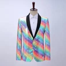 Vestido masculino arco-íris lantejoulas desempenho terno estúdio foto cor palco anfitrião moda juventude terno jaqueta h