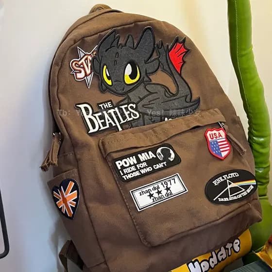 [SJB] 1 Mochila Americana Retro Style Backpack, Godzilla Little Monster Backpack, Mochila Hip Hop Casual Feminina