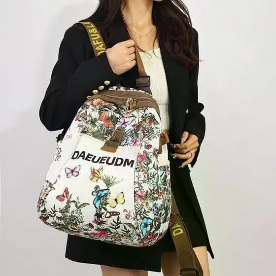 [SJB] Mochila feminina estilo preguiçoso de alto valor elegante estilo ocidental resistente à sujeira, mochila grande co