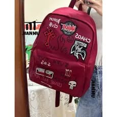[SJB] Bolsa escolar de estudante estilo Punk com cruz vermelha vinho Y2K, mochila escolar americana de grande capacidade