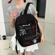 [SJB] Versão coreana preta borgonha Rock estilo Punk Y2K mochila casual, estudante de grande capacidade classe mochila m