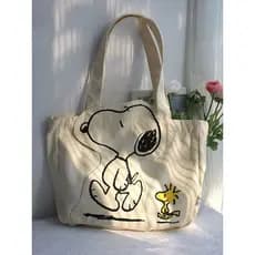 [XKB] Novo estilo bonito desenho animado cachorro impresso masculino feminino bolsa de lona de grande capacidade, bolsa