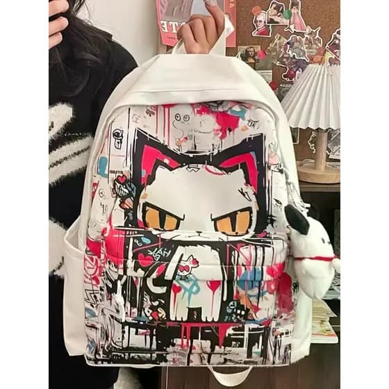 [SJB] Mochila com padrão de Graffiti raro e estranho de grande capacidade, mochila escolar exclusiva da moda para homens