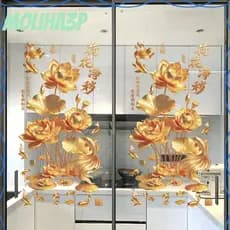 MOLIHA3P 2 Unidades De Adesivo Flor Koi , Efeito Estilo Chinês De Parede De Lótus Dourado , Plástico