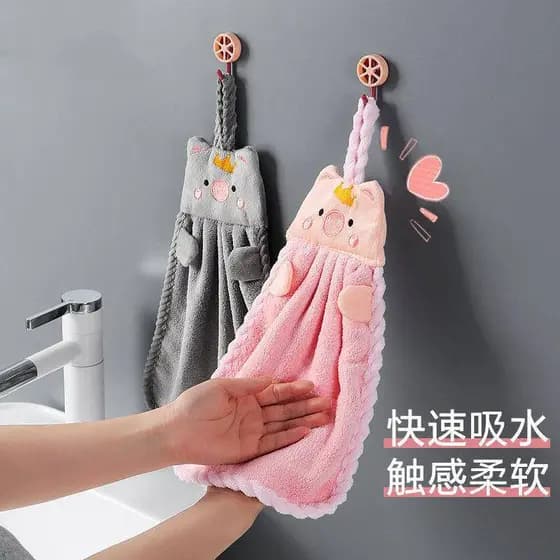Toalha de mão de cozinha pendurada, espessada, absorve água, sem fiapos, toalha pequena para crianças, lenço de banheiro