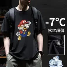 Camiseta masculina de seda gelo meia manga mais gordura mais grande roupa masculina bonito solto gelo seda secagem rápid