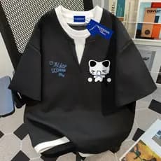 100% algodão Design nicho falso de duas peças em torno do pescoço de manga curta camiseta das mulheres dos homens verão