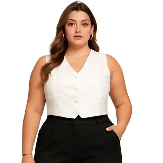 Colete Feminino Corselet Cropped Alfaiataria Regata Coletinho Com Botões Em V Casual
