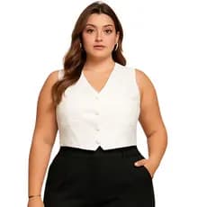 Colete Feminino Corselet Cropped Alfaiataria Regata Coletinho Com Botões Em V Casual