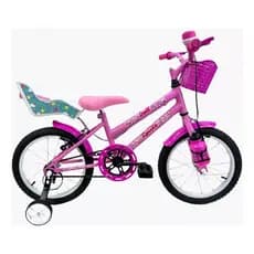 Bicicleta Aro 16 Infantil Feminina Com Rodinhas e Caderinha de Boneca