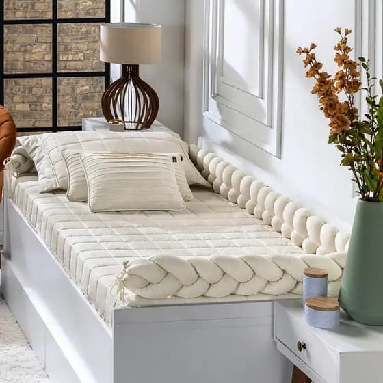 Colcha Em Linho 100% Algodão Bege Solteiro Cama Babá Com Elástico Matelasse Matelado Batistela Baby
