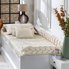Colcha Em Linho 100% Algodão Bege Solteiro Cama Babá Com Elástico Matelasse Matelado Batistela Baby
