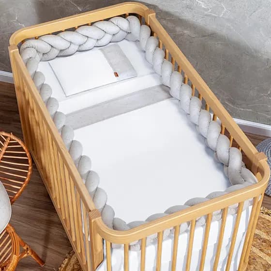 Trança de Berço Americano Cama Babá Linho 100% Algodão Cinza 3,60m  Batistela Baby
