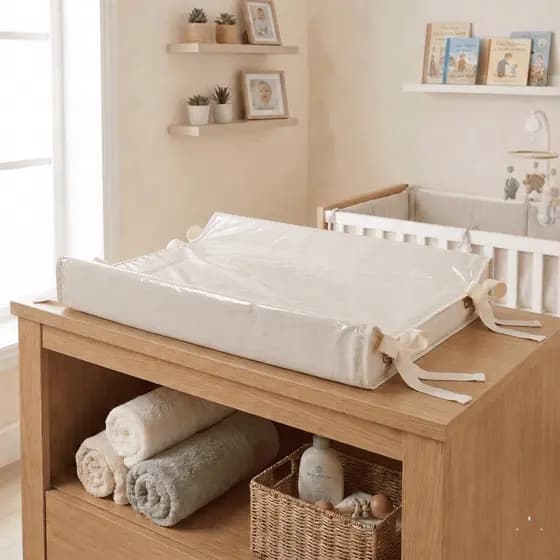 Trocador de Bebê Cômoda Americano Bege Linho 100% Algodão Batistela Baby