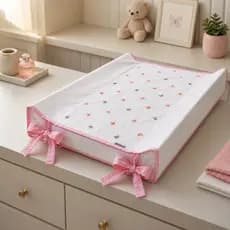 Trocador de Bebê Cômoda Bordado Proteção Plástica Menina Borboletas Batistela Baby