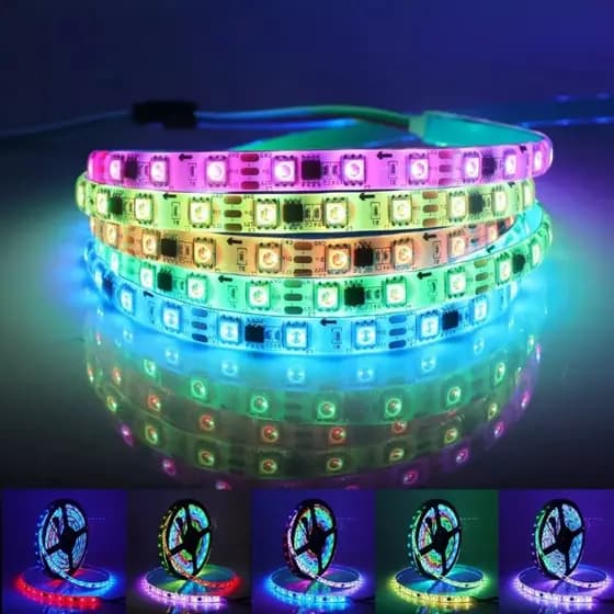 Fita Led Endereçável 5 Metros Ws2811 12v RGB Luz LED Decora Quarto Led Gamer Flexível 5 METROS