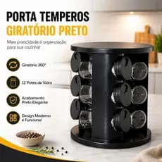 Porta Condimentos Giratório Para Temperos 12 Potes Vidro Tampa Dosadora