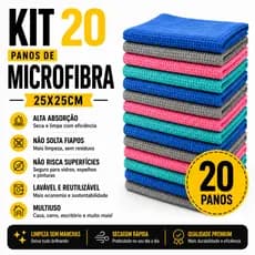Kit 20 Panos Microfibra 25x25cm Limpeza Multiuso Carro Vidro Cozinha Sem Fiapos