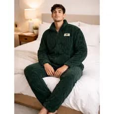 Conjunto Pijama Masculino Plush Quentinho Inverno Com Zíper