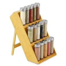 Organizador Porta Tempero Condimento 3 andares Bambu Prateleira Escada Escadinha Bancada Cozinha 36cm