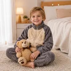 Pijama Menino Quentinho Fleece Soft Ursinho Textura Relevo Conjunto Infantil Inverno Jaqueta E Calça