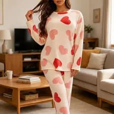 conjunto de Pijama fleece ted Feminino Longo Peluciado Estampado Inverno Blusa Manga Longa Calça Quente E Macio 5672