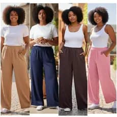 Calça Pantalona Duna Confortável Leve Casual Moda Feminina Cintura Alta Tendencia