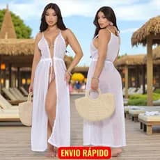 Saída de Praia Longa Moda Verão Vip Luxo Vestido Longo Transparente