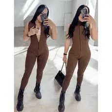 Macacão Feminino Regata com Zíper - Colado Justo Slim Fit Para Academia Ou Casual Moda Gringa 2025