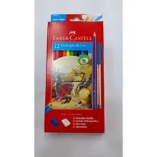 Kit Lápis de Cor Faber Castell 12 unidades ecolápis + 1 ecolápis grafite + 1 caneta esferográfica + 1 borracha + 1 apontador