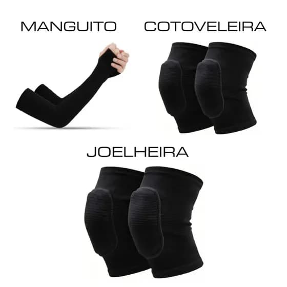 Kit Conjunto Joelheira Compressao com Cotoveleira de Proteção e Manguito Anti UV Esportes Volei Danca Goleiro