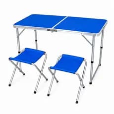 Mesa Dobrável Portátil Azul com 2 Bancos 120x60 – Compacta, Resistente e Fácil de Transportar