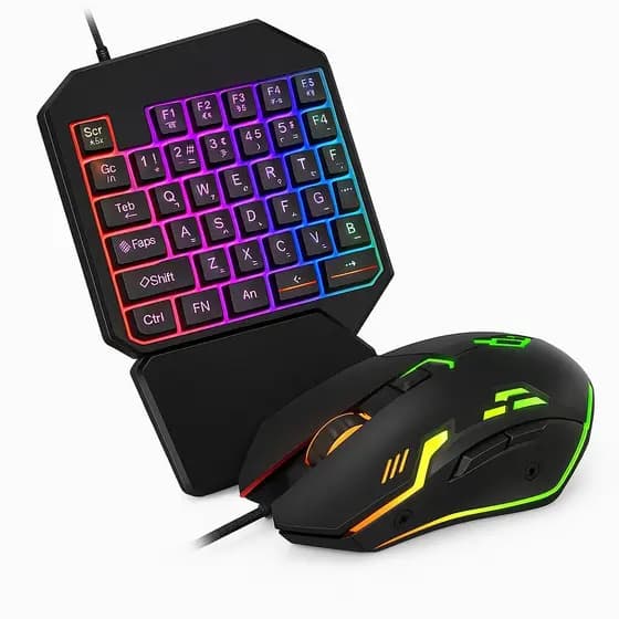 Kit Gamer Teclado Uma Mão One Hand RGB + Mouse Gamer USB para PC Notebook Jogos