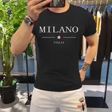 Camiseta Masculina Milano Casual Camisa algodão Homem Elegante Tendencia