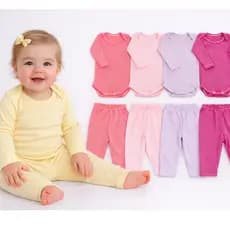 Kit 8 Peças Body + Mijão Conjunto Menina Menino Manga Longa Infantil Bori Feminina Masculino P ao G