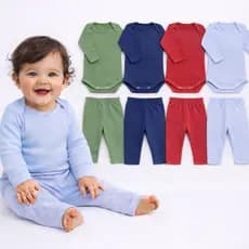 Kit 8 Peças Body + Mijão  Menino Manga Longa Infantil Bebe Bory Bori Pijama Masculino P ao G