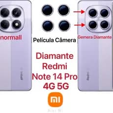 Kit (4pçs) Película Câmera para Xiaomi Redmi Note 14 Pro 4G 5G Diamonte Brilhente Anti Risco Protetor da Lente