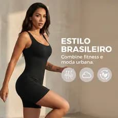 Bemtevi Conjunto Fitness Canelado Feminino Macaquinho Macacão Academia Poliamida Short Yoga Roupa Conjunto Academia