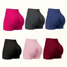 Shorts Feminino Esporte Cintura Alta Realça Glúteos Levanta Bumbum Secagem Rápida Respirável 4D Stretch Sem Costura