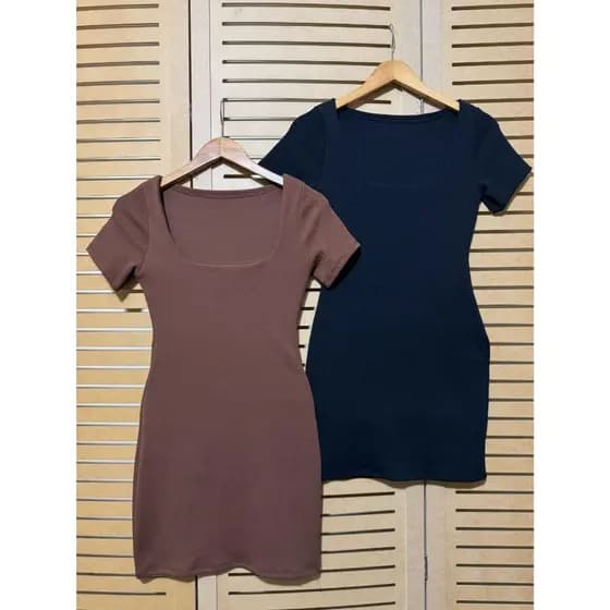 Kit 2 Vestidos Feminino Tubinho Curto Canelado Confortável Casual Basico