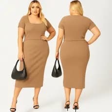 Conjunto Feminino Plus Size Saia e Blusa Decote Quadrado Básico Confortavel Elegante