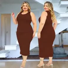 Vestido Midi Feminino Plus Size Casual Basico Anarruga