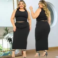Conjunto Feminino Saia Mídi e Blusa Plus Size