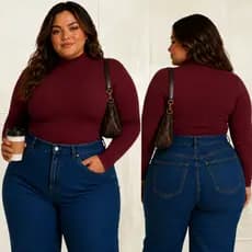 Blusa Feminina Plus Size Gola Alta Manga Longa Casual Básica Outono Inverno com alta elasticidade