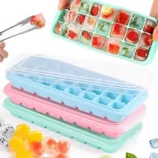 Forma Gelo Silicone Flexível 24 Cubos com Tampa Empilhável BPA Free