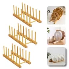 Suporte Organizador Escorredor Porta Pratos  Louças Tampas Copos em Bambu 4/6/8 Divisórias para Bancada Pia Armário